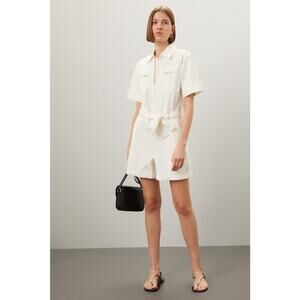 A. P. C. White Denim 100% Cotton Short Romper Combinaison Hills Romper Size 40